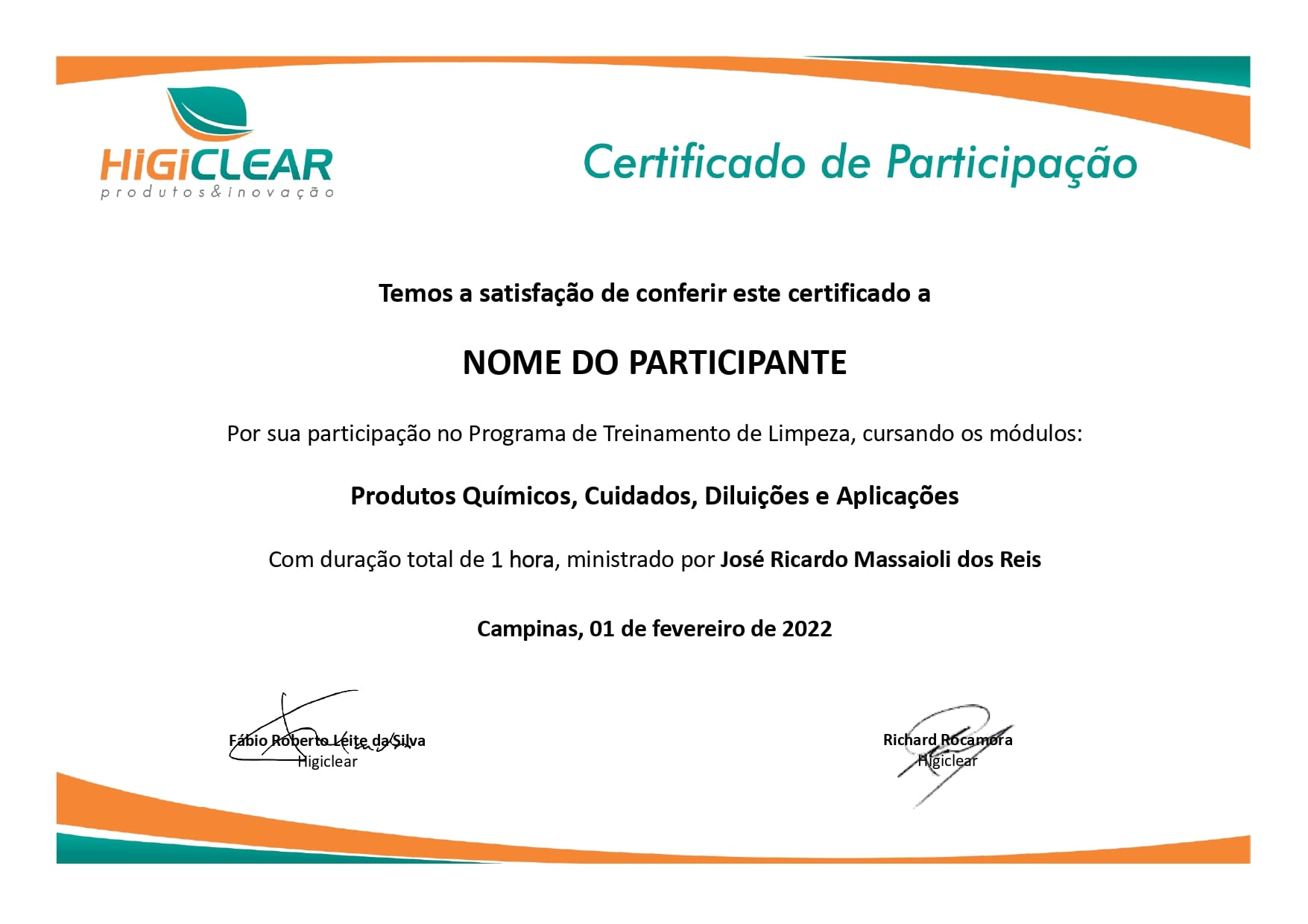 certificado de treinamento para limpeza profissional