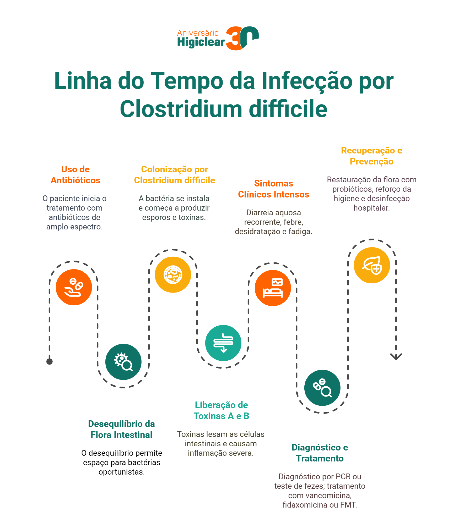 Linha do Tempo da Infecção por Clostridium difficile